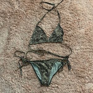 Tan through zebra print swim suit